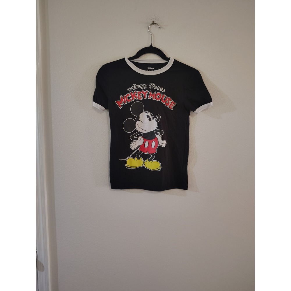 Disney Mickey Mouse Always Classic Black Ringer Graphic T-Shirt XS J22062